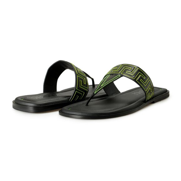 Versace Men's Black & Green Leather Pool Slide Flip Flops Shoes US 7 IT 40 - Picture 8 of 8